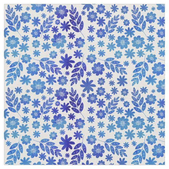 Blauer China Handgezeichnetes Blumenmuster Stoff (Nahaufnahme)