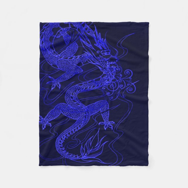 Blauer chinesischer Drache Fleecedecke (Vorderseite)