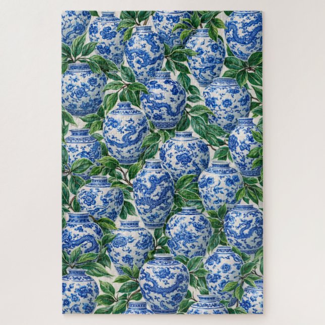 Blauer chinesischer Porzellan-Ginger-Topf Puzzle (Vertikal)