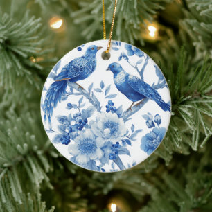 Blauer Chinoiserie-Weihnachtsschmuck Keramik Ornament