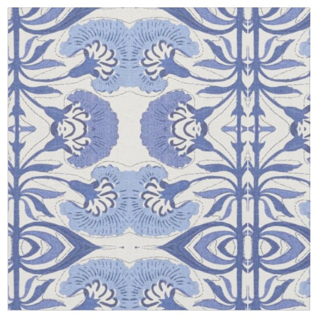 Blauer Chinoiserie Wiederholungs-Muster Dekoration Stoff (Nahaufnahme)