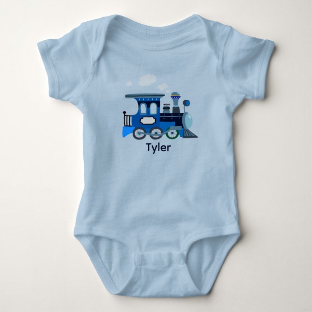 Blauer Choo Choo  Baby Strampler (Vorderseite)