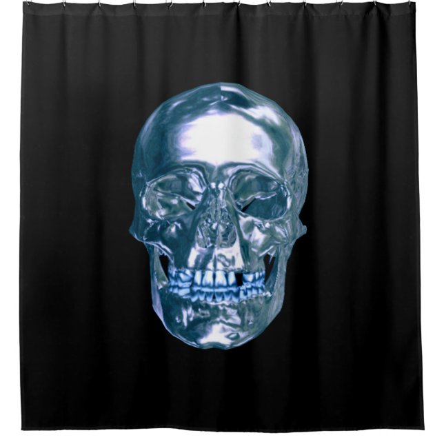 Blauer Chrome Skull-Duschvorhang Duschvorhang (Vorderseite)
