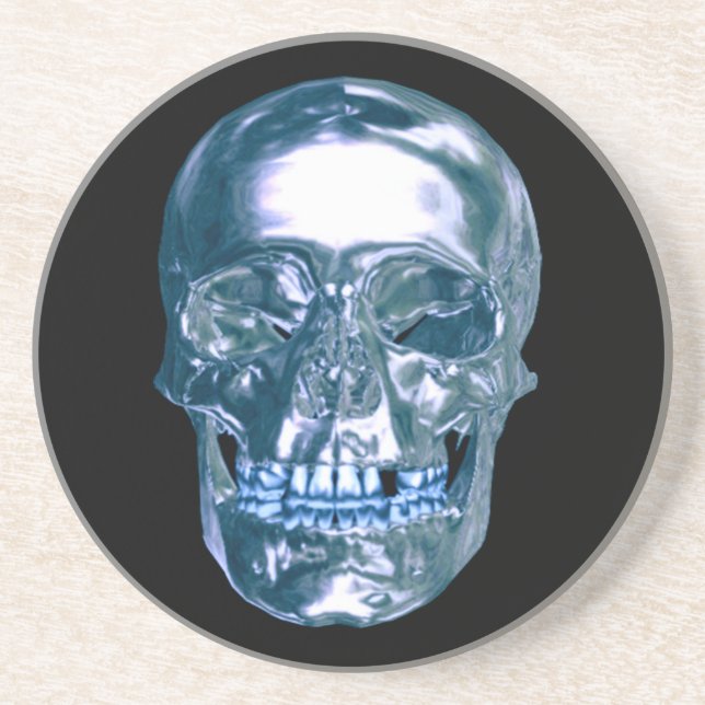 Blauer Chrome Skull-Untersetzer Sandstein Untersetzer (Vorne)
