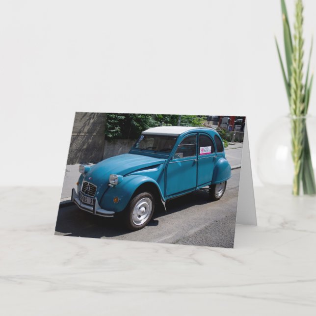 Blauer Citroën 2CV Karte (Vorderseite)