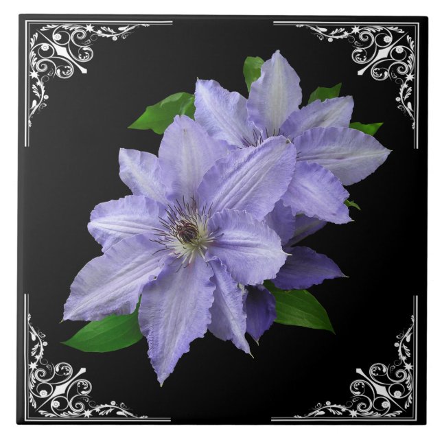 BLAUER CLEMATIS IM VIKTORIANISCHEN RAHMEN FLIESE (Vorderseite)