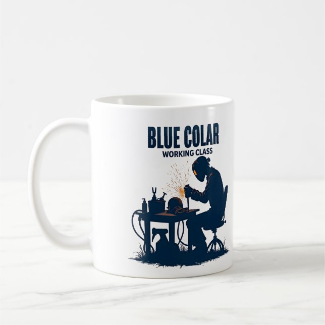 Blauer Collar-Arbeitsklassenschweißstolz Kaffeetasse (Links)