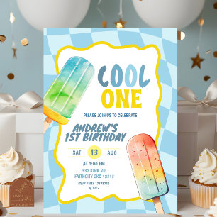 Blauer Cooler Eins Eis Sommer Junge Geburtstag Einladung