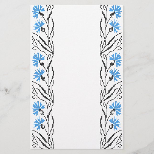 Blauer Cornflower-Kreuzstich-Design Briefpapier (Vorderseite)