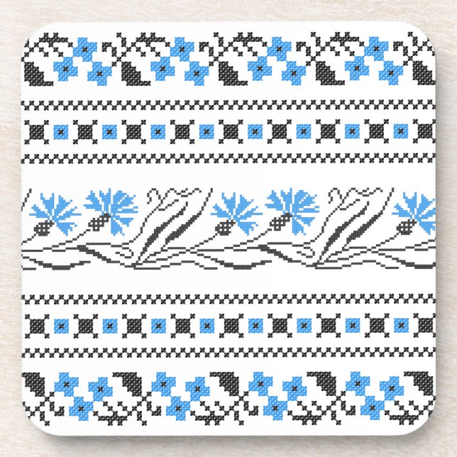 Blauer Cornflower-Kreuzstich-Design Getränkeuntersetzer (Vorderseite)