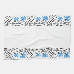 Blauer Cornflower-Kreuzstich-Design Handtuch