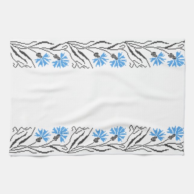 Blauer Cornflower-Kreuzstich-Design Handtuch (Horizontal)