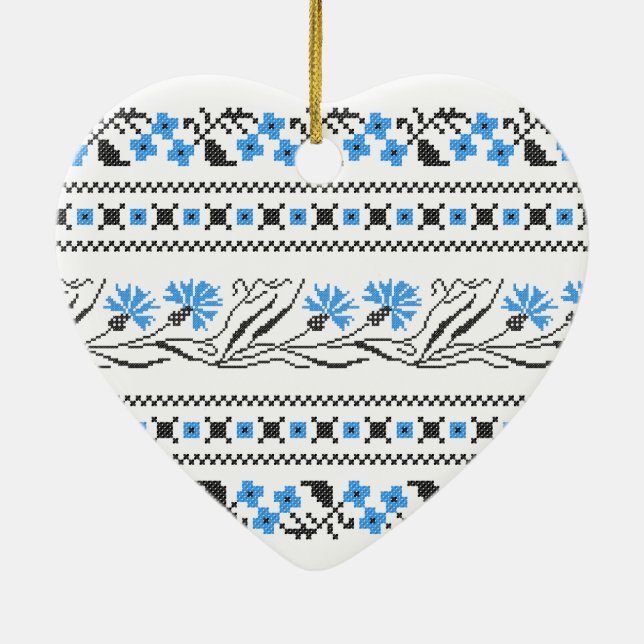 Blauer Cornflower-Kreuzstich-Design Keramikornament (Hinten)