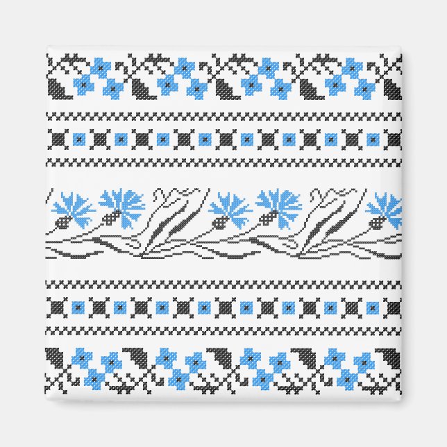 Blauer Cornflower-Kreuzstich-Design Magnet (Vorne)