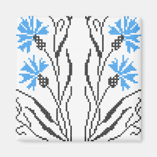 Blauer Cornflower-Kreuzstich-Design Magnet