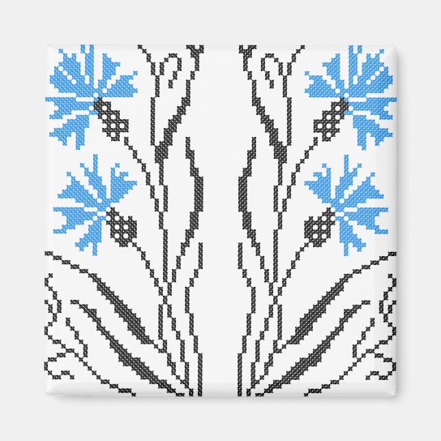 Blauer Cornflower-Kreuzstich-Design Magnet (Vorne)