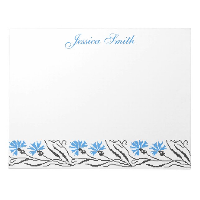Blauer Cornflower-Kreuzstich-Design Notizblock (Vorderseite)