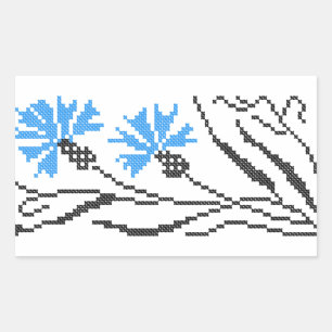 Blauer Cornflower-Kreuzstich-Design Rechteckiger Aufkleber