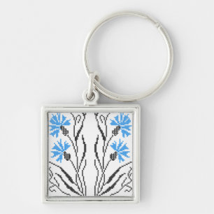 Blauer Cornflower-Kreuzstich-Design Schlüsselanhänger