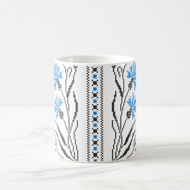 Blauer Cornflower-Kreuzstich-Design Tasse (Mittel)
