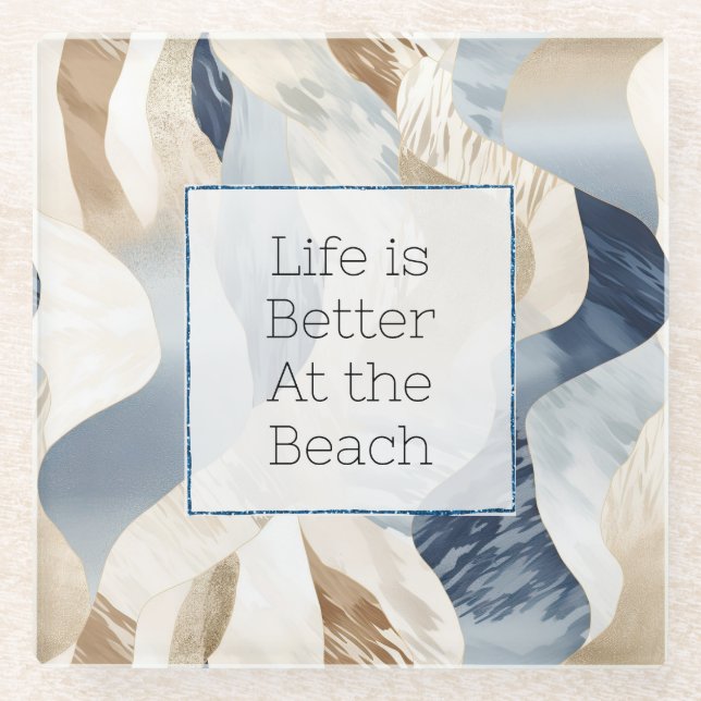 Blauer Cremesand Abstrakt Glasuntersetzer (Vorderseite)