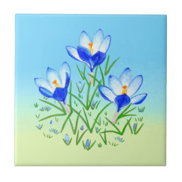 Blauer Crocus Blassblau und Gelbe Keramik Tile Fliese