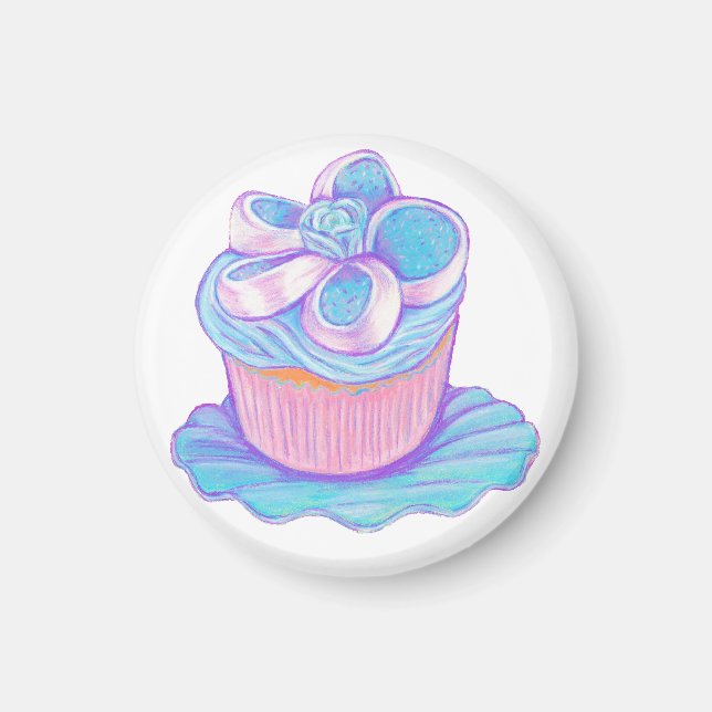 Blauer Cupcake im Plattenmagnet Magnet (Vorne)