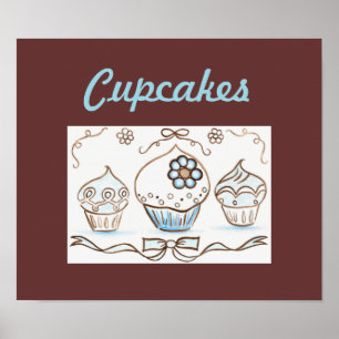 Blauer Cupcake-Kunstposter Druck Poster