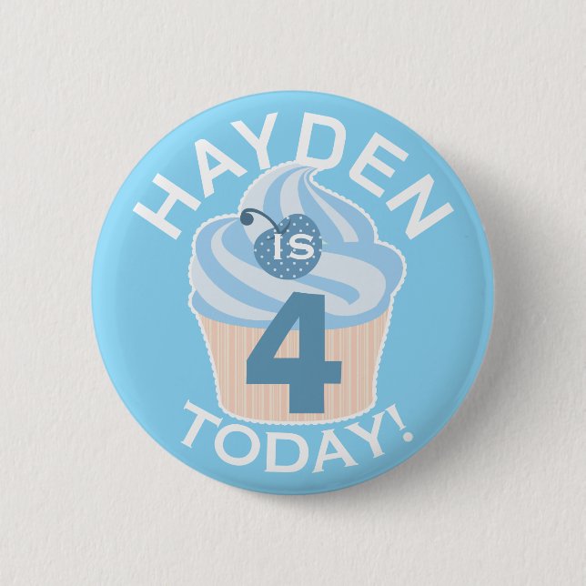 Blauer Cupcake zum vierten oder jedem anderen Gebu Button (Vorderseite)