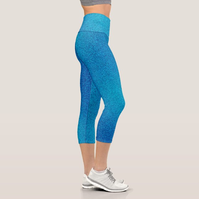 Blauer Cyan Gradient Glitzer Capri Leggings (Rechts)