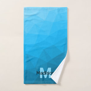 Blauer Cyan-Verlauf geometrisches Mesh-Muster Mono Badhandtuch Set
