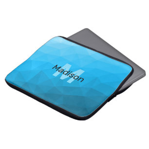 Blauer Cyan-Verlauf geometrisches Mesh-Muster Mono Laptopschutzhülle