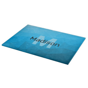 Blauer Cyan-Verlaufs-Geometrie-Netzmuster-Monogram Schneidebrett