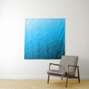 Blauer Cyan-Verlaufs-Geometrie-Netzmuster Wandteppich