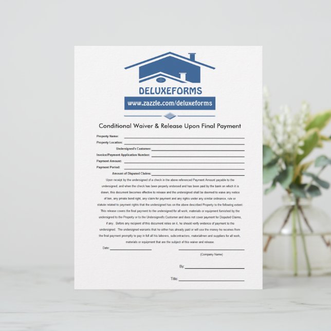 Blauer Dachvorhang mit bedingtem Waiver-Release en Briefbogen (Stehend Vorderseite)