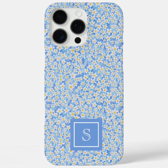 Blauer Daisy-Blumenmuster Personalisiert Case-Mate iPhone Hülle (Rückseite)