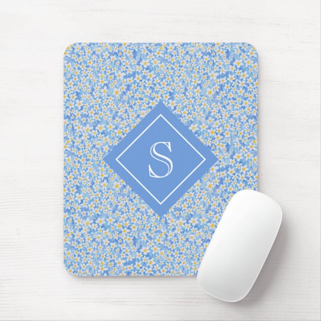Blauer Daisy-Blumenmuster Personalisiert Mousepad (Mit Mouse)