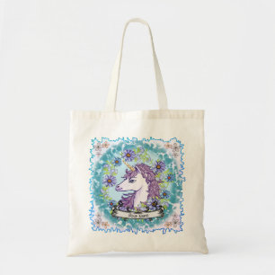 Blauer Daisy-Einhorn Tragetasche
