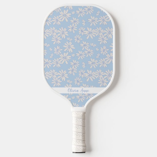 Blauer Daisy Muster Personalisierter Name Niedlich Pickleball Schläger (Vorderseite)