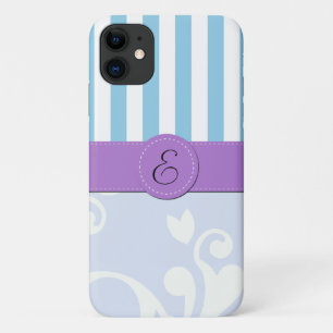 Blauer Damast, blaue Streifen, Streifen, Monogramm Case-Mate iPhone Hülle