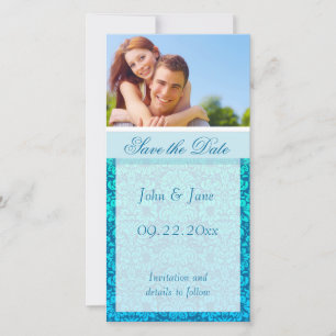 Blauer Damast/Foto "Save the Date" Save The Date