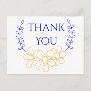 Blauer Dankeschön-Blumenkranz mit goldenen Blumen Postkarte