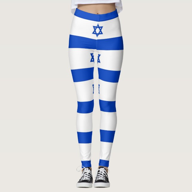 blauer Davidsstern striped Weiß Leggings (Vorderseite)