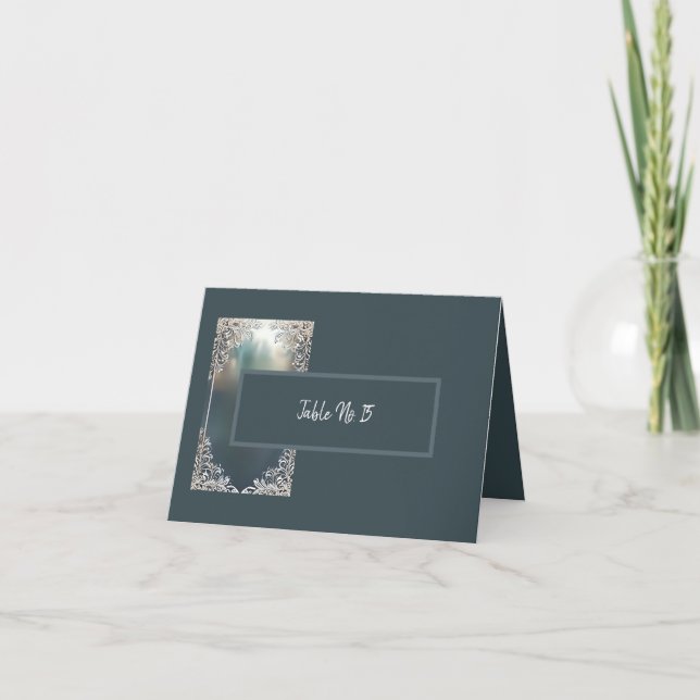 Blauer Deko verzierter Rahmen Sitzkarte Dankeskarte (Vorderseite)