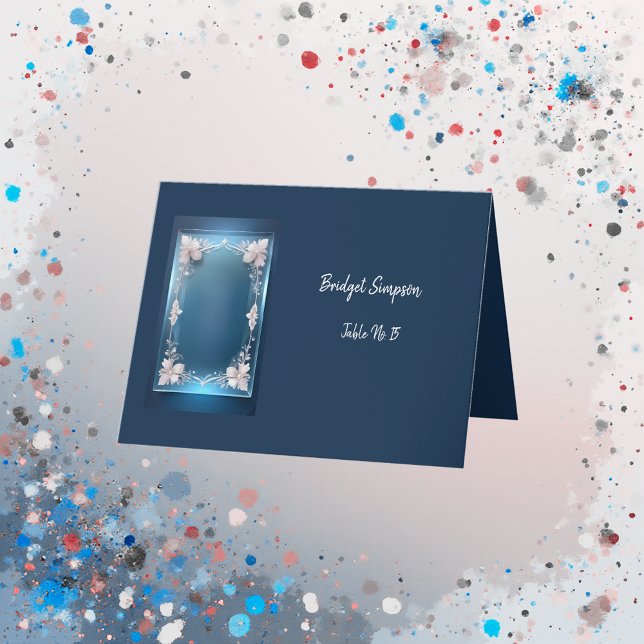 Blauer Deko verzierter Rahmen Sitzkarte Dankeskarte (Von Creator hochgeladen)