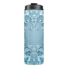 Blauer dekorativer Blumen-Thermalbecher Thermosbecher