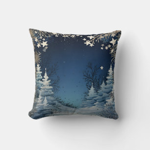 Blauer Dekorativer Schnee Glitter Frohe Weihnachte Kissen