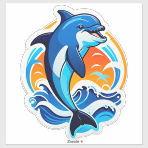 Blauer Delfin springt über Meereswellen Aufkleber