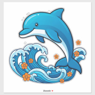 Blauer Delfin springt über Meereswellen Aufkleber