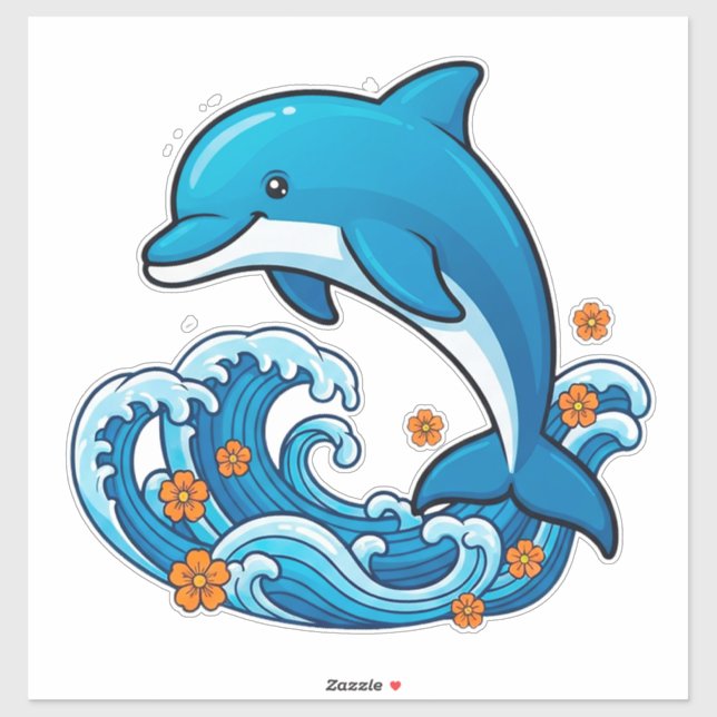 Blauer Delfin springt über Meereswellen Aufkleber (Blatt)